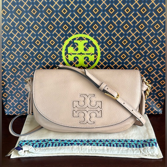 TORY BURCH "HARPER" PINK SHELL LEATHER CROSSBODY BAG 🌟EUC🌟 - Picture 4 of 17